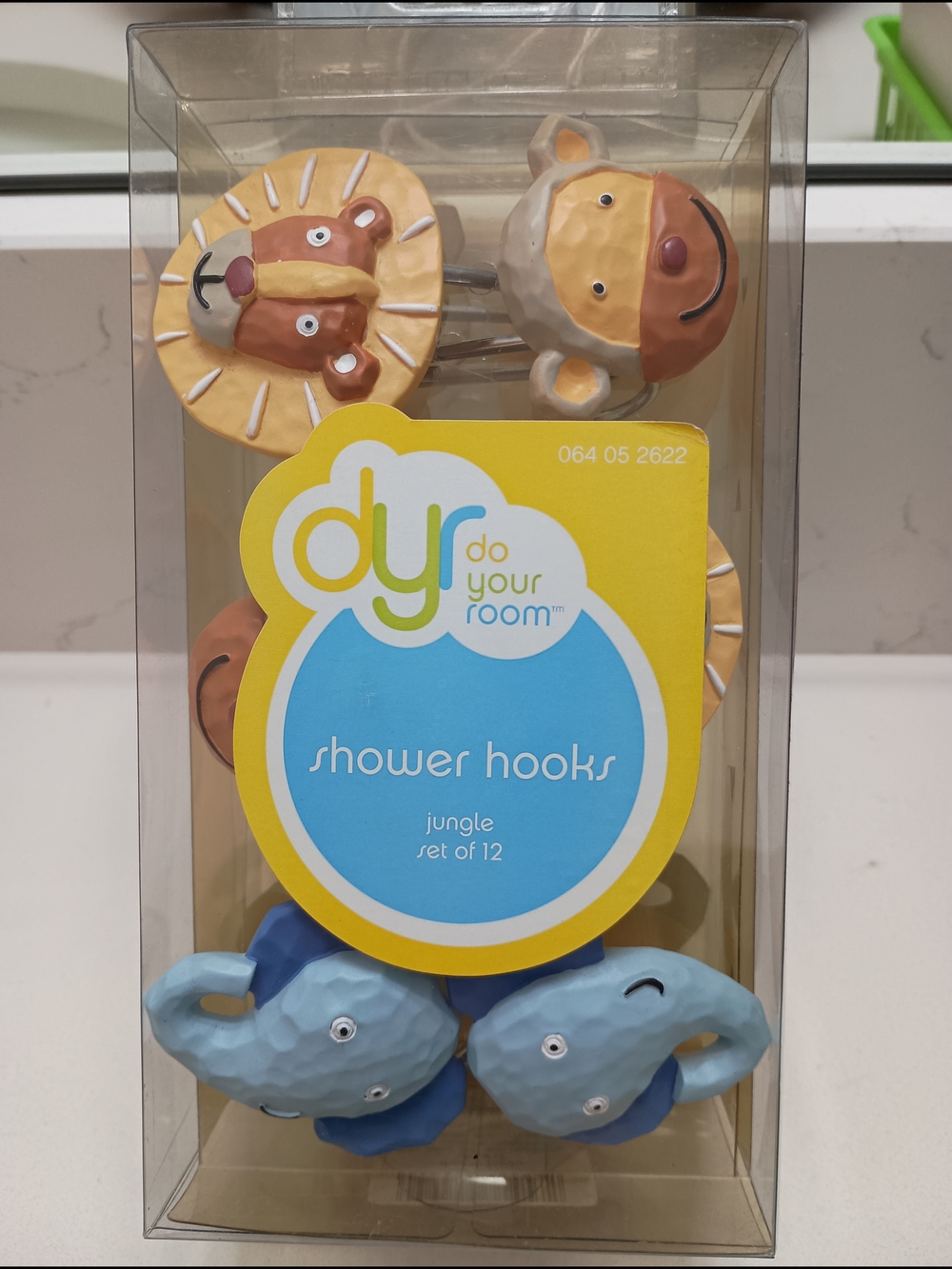 Vintage 2005 Animal Safari Shower Hooks Elephants, Lions, And Monkeys Set Of 12